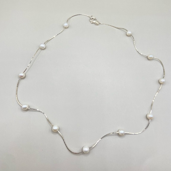 Sterling Silver Jewelry - Sterling Silver Faux Pearl Satellite Necklace